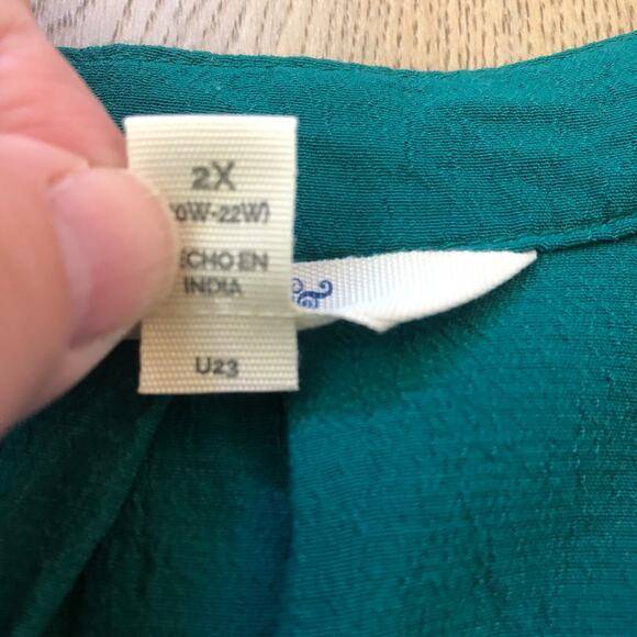 Terra Sky Blouse Size 2XL Green Pleated Peasant Top Boho Cottage Garden Flowy - Picture 4 of 8